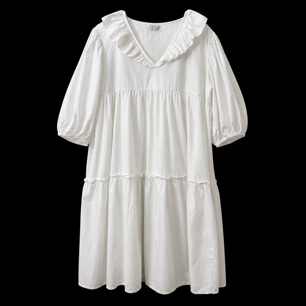 Saule Parc 100% Cotton Midi Dress L Puff Sleeve Boho Cottagecore Victorian Rush